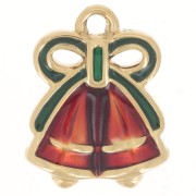 Colgante campana de Navidad 16x13 mm - Resina epoxi - Acero inoxidable 316L dorado - Rojo x1
