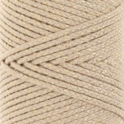 Cordón de algodón trenzado de 2,5 mm - made in France - Beige - Dorado x1m