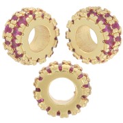 Cuenta arandela de 8 mm con óxido de circonio - Dorado con Oro fino - Fucsia x1
