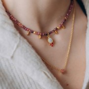 Cuenta arandela de 8 mm con óxido de circonio - Dorado con Oro fino - Fucsia x1