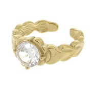 T57 anillo efecto trenzado con cabujón de cristal - Acero inoxidable 304L Dorado - Cristal x1