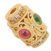 Cuenta tubo vintage 12x8,5 mm con óxidos de circonio - Dorado con oro fino x1