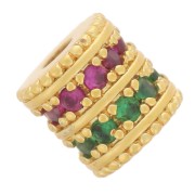 Cuenta tubo de 6x5,5 mm con óxidos de circonio - Dorado con oro fino - Verde - Fucsia