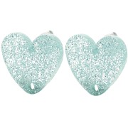 Tachuelas acrílicas corazón 14x15,5 mm - Azul glitter esmerilado x2