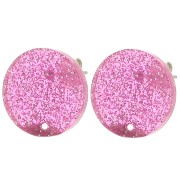 Ganchos pendientes acrílicos redondos de 15 mm - Purpurina rosa x2