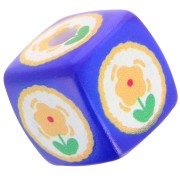 Cuenta cubo acrílico 14 mm - Motivo flor - Azul real - Naranja claro x1