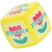 Cuenta cubo acrílico 14 mm - motivo flor - Amarillo - Rojo x1