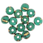 Surtido de cuentas redondas aplanadas de 10x8 mm en hueso teñido - Rayado - Verde - Dorado x20