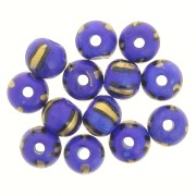 Surtido de cuentas redondas aplanadas de 10x8 mm en hueso teñido - Rayado - Azul - Dorado x20