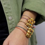 Cordón de algodón trenzado e hilo metálico 1,5 mm - Multi Azul - Blanco - Dorado x1m