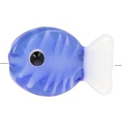 Cuenta de cristal pez 20x13 mm - Azul real - Blanco x1