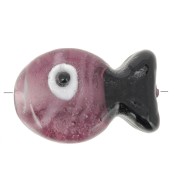 Cuenta de cristal pez 20x13 mm - Ciruela - Negro x1