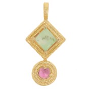 Colgante étnico 21x10 mm - Dorado con oro fino - Crisoprasa - granate x1