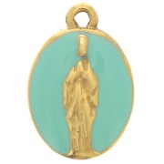 Dije ovalado 15x10mm motivo religioso Acero inoxidable 304L Dorado - Turquesa x1