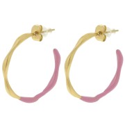 Pendientes de aro abierto 29 mm con resina epoxi - Acero inoxidable 304L Dorado - Rosa x2