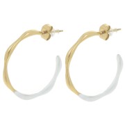 Pendientes de aro abiertos de resina epoxi 29 mm - Acero inoxidable 304L Dorado - Blanco x2