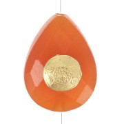 Cuenta gota motivo étnico 14x10 mm gema tintada Cornalina Dorado con oro fino x1