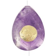 Gota de perla motivo étnico 14x10 mm gema - Amatista - Dorado con oro fino x1