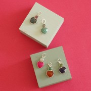 Colgante corazón 9x9 mm Calcedonia Rosa y cabujón 4mm Piedra Luna - Plata 925