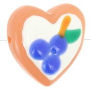 Cuenta de cristal corazón 24 mm - Motivo arándano - Blanco - Azul x1