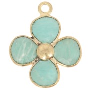 Colgante Flor 16 mm - Dorado con oro fino - Amazonita x1