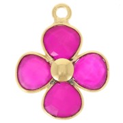 Colgante flor de gema Dorado fino 16 mm - Calcedonia rosa x1