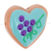 Cuenta de cristal corazón 24 mm - Motivo uva - Turquesa - Violeta x1