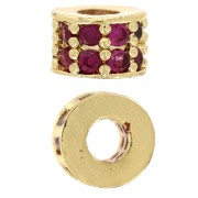 Perla redonda 6x4 mm con óxidos de circonio - Dorado con oro fino - Fucsia x1