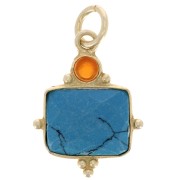 Dije rectángulo 8x10 mm imitación Turquesa y cabujón 3mm Onix Rojo - Dorado con oro fino