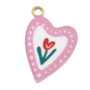 Dije corazón 12x8 mm impreso UV - Tulipán - Acero inoxidable 304L Dorado - Rosa x1