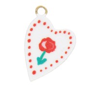 Dije corazón 12x8 mm impresión UV - Peonía - Acero inoxidable 304L Dorado - Rojo x1