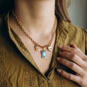 Colgante carta del Tarot 26x15 mm Fortuna resina epoxi - Acero inoxidable 304 Dorado - Azul