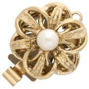 Cierre flor con clip de 14 mm con perla imitación nácar - Oro x1
