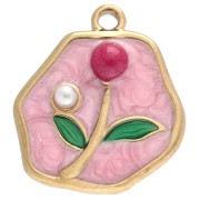 Dije irregular 15.5x14mm motivo flor con epoxi - Acero inoxidable 304 Dorado - Rosa