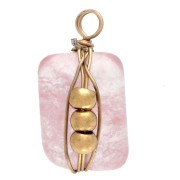 Dije rectángulo 13x6 mm imitación cuarzo Fresa - Acero inoxidable 304 Dorado x1