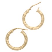Pendientes de aro redondos martillados 21 mm - del hilo 3 mm - Plata 925 Dorado con oro fino x2