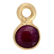 Dije redondo facetado 5 mm imitación piedra preciosa - Rubí - Dorado con oro fino x1