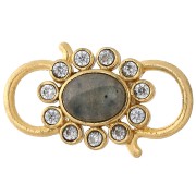 Inserto de óxidos de circonio y piedras preciosas de 25x14 mm - Dorado con oro fino - Labradorita