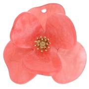 Colgantes acrílico y acero inoxidable dorado 40 mm Relieve Flor - Coral jaspeado x2
