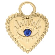Colgante corazón 15,5x13 mm motivo ojo con strass - Acero inoxidable 304 Oro - Azul x1