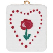 Colgante rectangular, impresión UV, 26x20 mm, motivo corazón Acero inoxidable 304, chapado en oro - Blanco