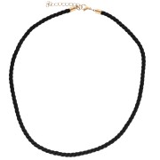 Collar cordón trenzado poliéster 4 mm - Acero inoxidable 304 Oro - Negro x46cm