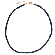 Collar de cordón trenzado de poliéster de 4mm - Acero inoxidable 304 Gold - Azul marino x46cm