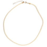 Collar de cordón trenzado de poliéster 4 mm - Acero inoxidable 304 Oro - Crema x46cm