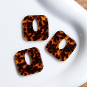 Colgante cuadrado de acetato, hueco 21 mm - Marrón terrazo - Negro x1