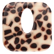 Colgante cuadrado hueco de acetato de 21 mm - Marrón moteado - Crema x1