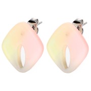 Pendientes de diamantes huecos 16x14 mm - Coral jaspeado - Amarillo - Perla azul x2