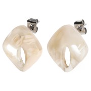 Pendientes diamante hueco 16x14 mm acetato - Marfil jaspeado - Beige oscuro x2
