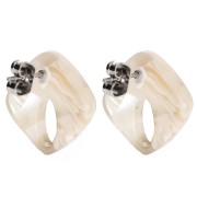 Pendientes diamante hueco 16x14 mm acetato - Marfil jaspeado - Beige oscuro x2