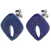 Pendientes de diamantes huecos 16x14 mm acrílico - Azul medianoche jaspeado purpurina x2